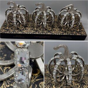 x3 Christian Siriano Jeweled Pumpkin Set Silver Metal Faux Crystal Fall Designer